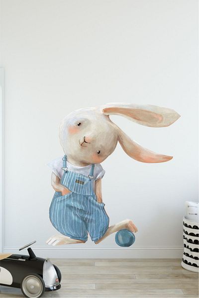 Piksel Grafik Autocolant de perete cu salopetă albastră Mina Rabbit