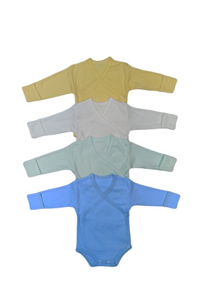 bebedino بدلة أطفال بأكمام طويلة مزدوجة الصدر مع قفازات وأزرار كبس، بدلة قطعة واحدة بلون موحد، عبوة من 4 قطع