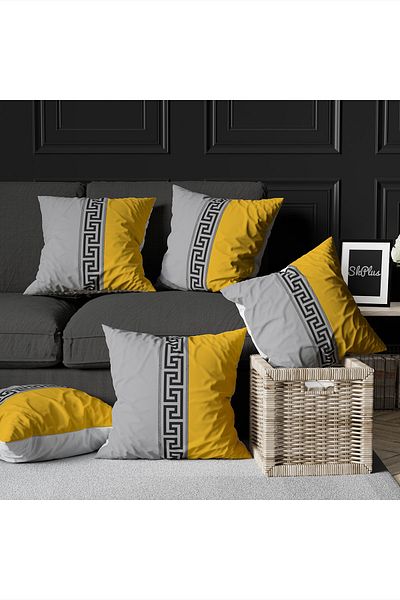 Skhome Husă de pernă decorativă din 4 piese, imprimată pe două fețe