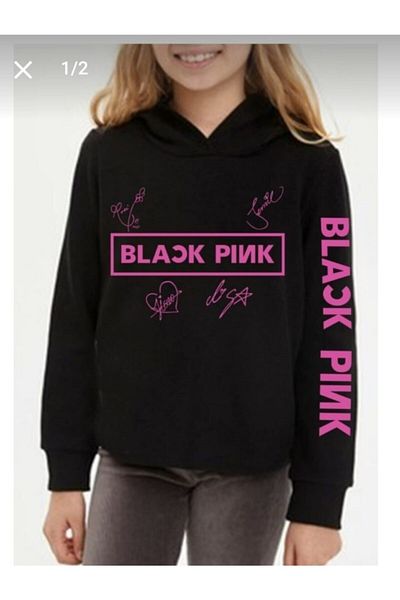 GC GÖKHAN CLUB Детски черен суитшърт с принт Blackpink Signature