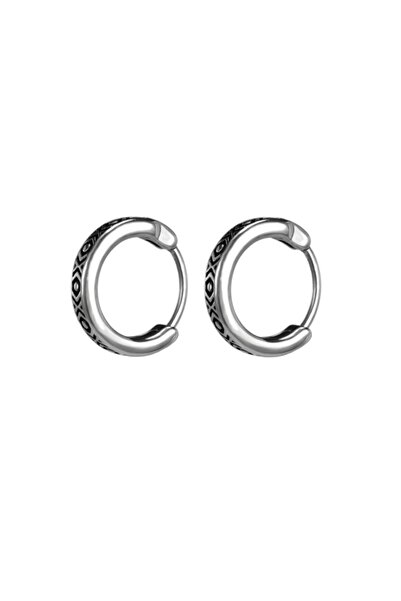 northstarshop Aztek Figürlü Vintage Tarz Halka Tasarım Geçirmeli Motorcu 316l Çelik Küpe (Çift)