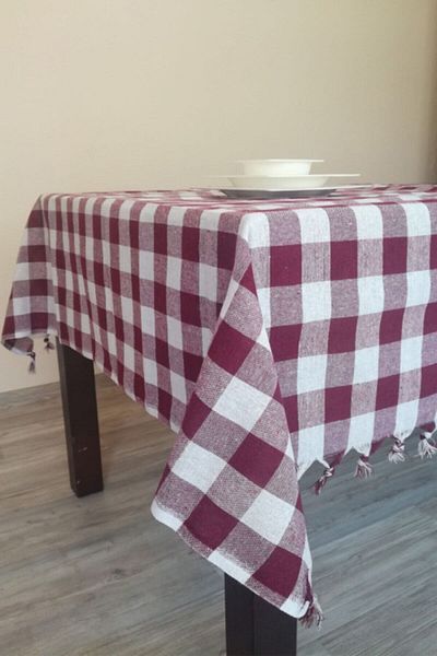 Deniz Marketim Local Tablecloth Tablecloth Picnic Cloth 140 X 140 cm Claret Red