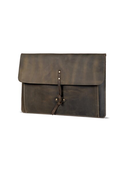 LONDO Калъф от естествена кожа с възел, съвместим с MacBook Pro и Air 15/16 инча - Oliv