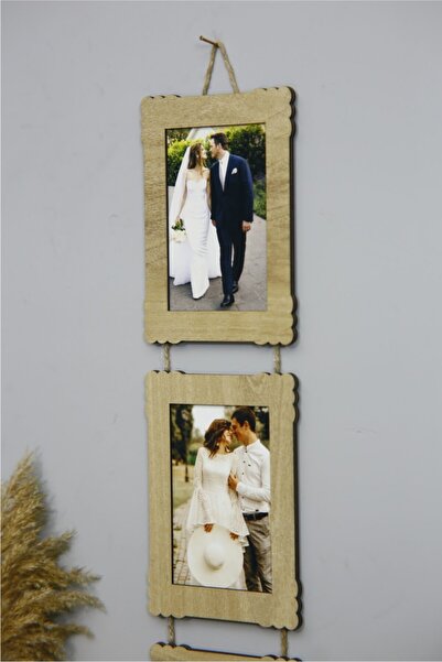 HanemGrup Ahşap 3'lü 10x15 Cm Ipli Fotoğraf Askılı Dikey