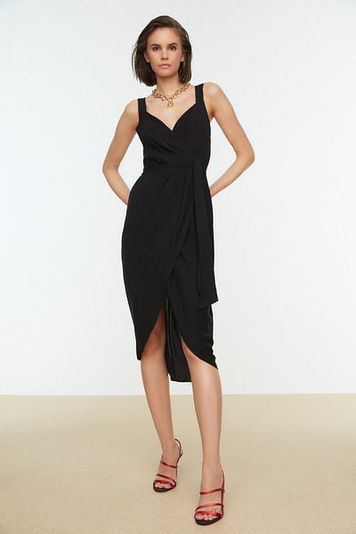 Trendyol Collection Black Double Breasted Collar Elegant Evening Dress TPRSS21EL1106