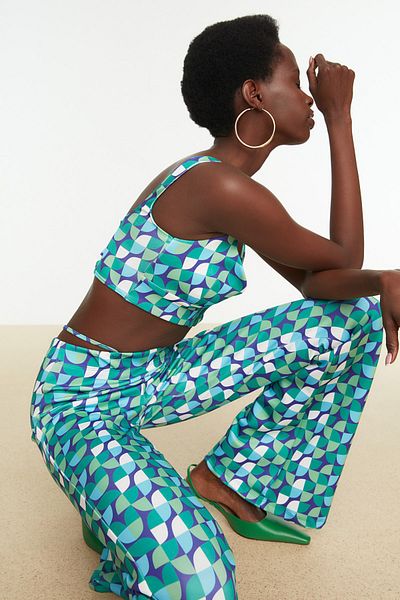 Trendyol Collection Zöld, geometrikus mintás kötött mellszobor TPRSS22BS0006