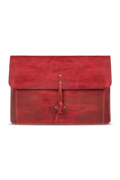 LONDO Калъф от естествена кожа с възел, съвместим с MacBook Pro и Air 15/16 инча - червен
