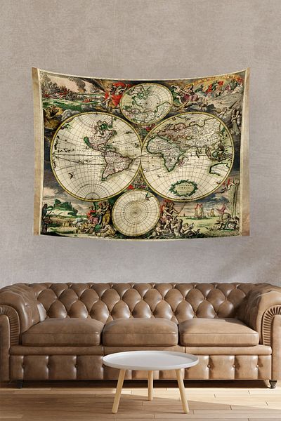 Vagonik Antique World Van Schagen 1689 World Map Wall Cover Rug 70x90 Cm
