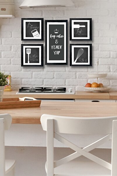 NT Handmade 5li Ahşap Tablo Seti - Çerçeve Görünümlü Mdf Mutfak Konsepti Duva...