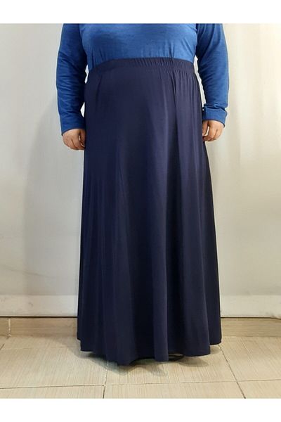 Mertcan Butik Six Pieces Combed Cotton Viscose Navy Blue Skirt with Elastic Waist