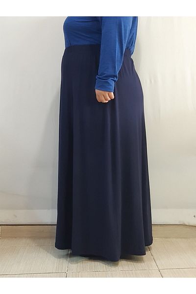 Mertcan Butik Six Pieces Combed Cotton Viscose Navy Blue Skirt with Elastic Waist