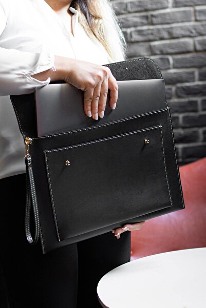 DK LEATHER حقيبة كمبيوتر محمول متوافقة للجنسين باللون الأسود مقاس 13 - 13.3 - 14 بوصة