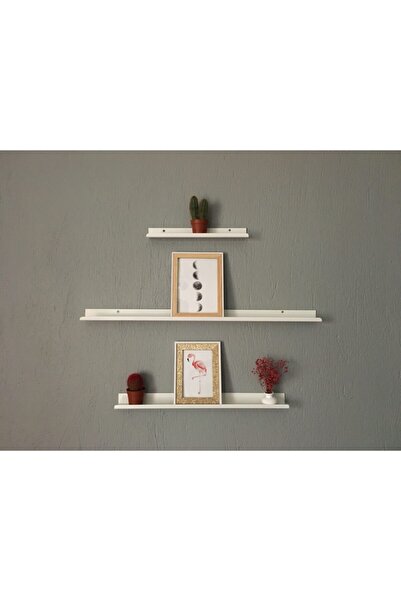 MERZANA 3 Lü Beyaz Metal Raf, Çerçeve Rafı, Dekoratif Duvar Rafı