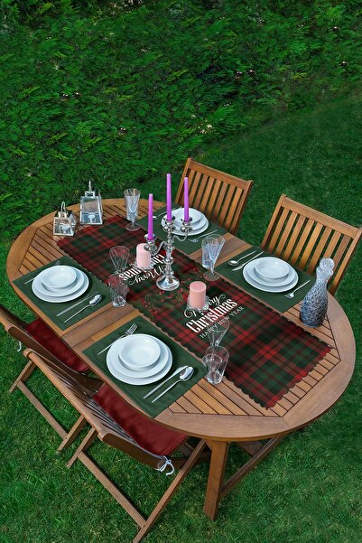 Realhomes Fundal în carouri Crăciun fericit imprimat digital 1 alergător și 4...