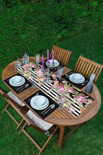 Realhomes Motiv floral cu dungi alb-negru 1 aler și 4 paturi de loc colorate negru