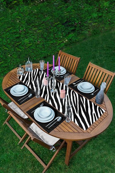 Realhomes Zebra Skin Patterned Digital Printed Modern 1 Runner & 4 Black Colored American Service