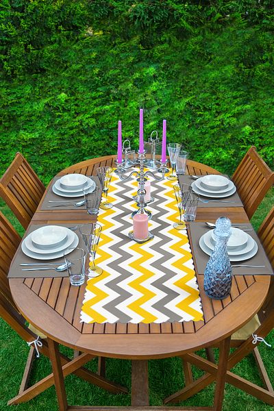Realhomes Galben, alb, gri, în zig-zag, design geometric, cu model, 1 alergător și 4 gri, serviciu american