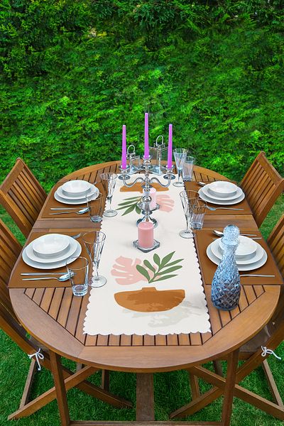 Realhomes 1 Runner & 4 Brown American Service με σχέδια Onedraw σε παστέλ φόντο