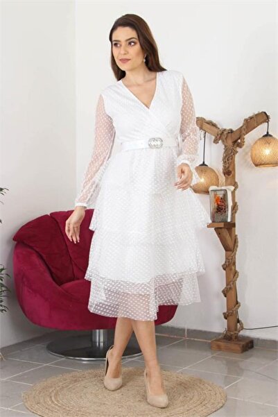 Neşeli Butik Дамска многослойна рокля от тюл с колан, нов сезон, Nb10006