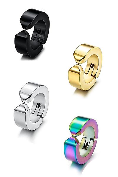 The Collection 4 Pieces Unisex Stainless Titanium Non-Hole Earrings Compressed Pinch Steel Earrings
