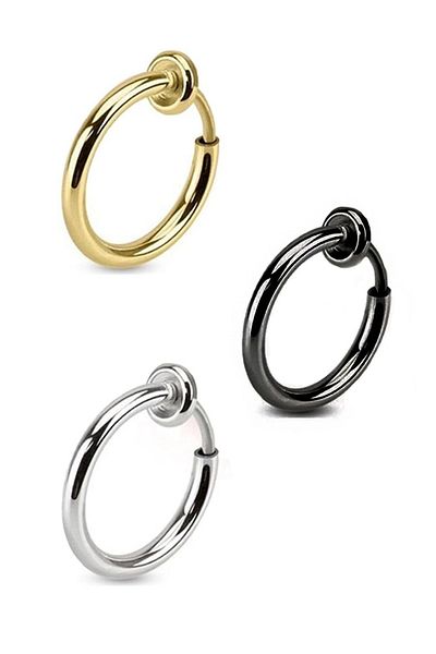 The Collection 3 Pieces Unisex Surgical Steel Non-Perforated Compression Fake Piercing Tragus Helix Earring Set