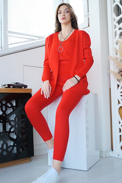 AVORWE Knitwear Athlete Cardigan and Trousers Triple Knitwear Set