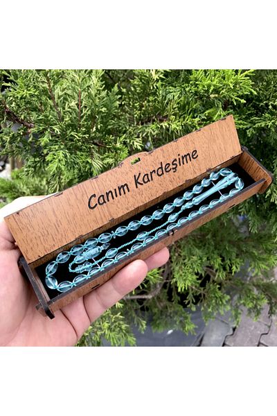 KANUNİ TESBİH ^Dragă frate^ Rozarii verde apă cu cutie de lemn specială pentru frate scris
