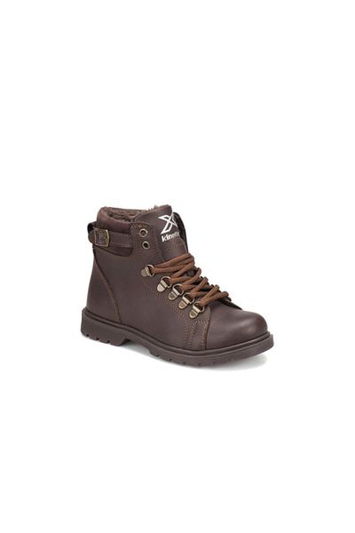 Kinetix Sardone Brown Δερμάτινες Παιδικές Μπότες με φερμουάρ και γούνα