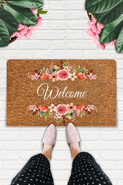 Uygur Home Çiçekli Welcome Temalı Coco Görünümlü Dekoratif Kapı Önü Ve Iç Mek...