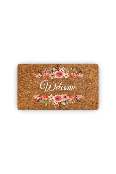 Uygur Home Floral Welcome Themed Coco Look Decorative Door Front and Indoor Mat