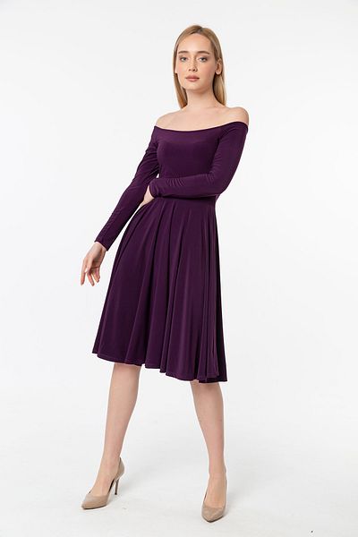 Laranor Plum Madonna Collar Flared Dress