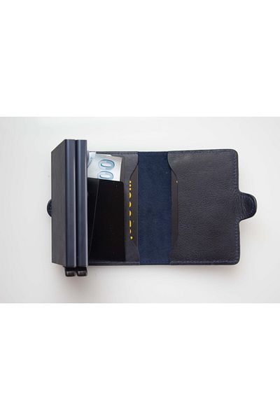 Wrapsol Mechanical Wallet Double Navy Blue Leather