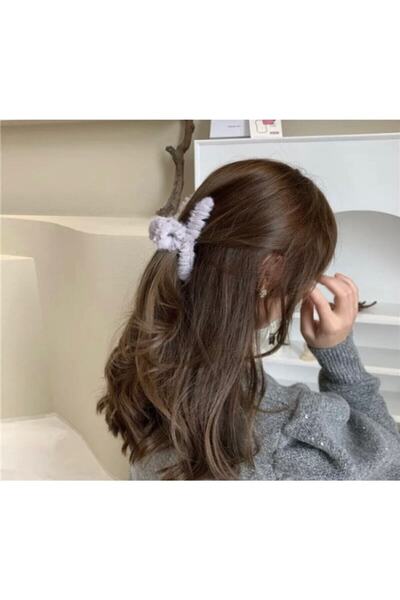 GÜLPEŞE Γκρι μεγάλου μεγέθους βελούδινη αγκράφα με φτερά