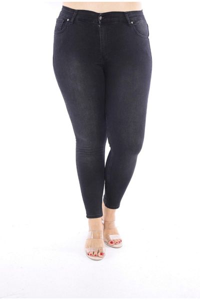 BELLİSİMO Large Size High Waist Narrow Leg Smoked Trousers