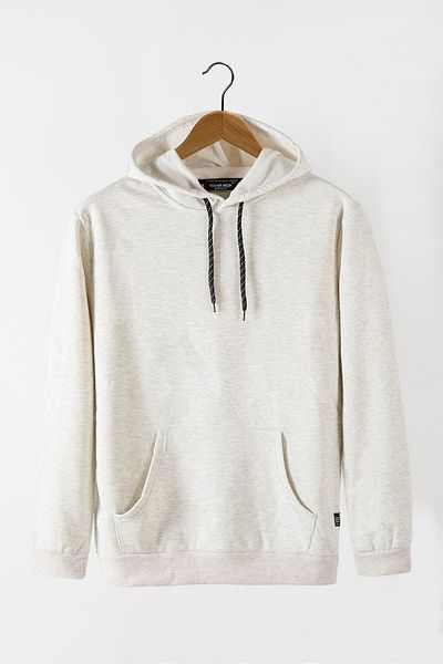 Terapi Men Men's Crushed Cream Hooded Basic Hoodie Sweatshirt with Kangaroo Pocket