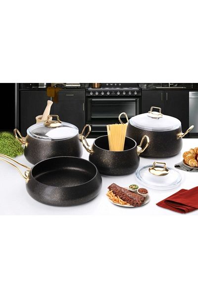 FMS Black Gold Bakrac 7 Piece Granite Cookware Set