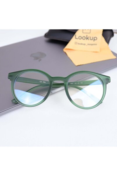 LOOKUP Matte Green Frame Transparent Glass Vintage Round Women's Sunglasses