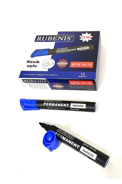 Rubenis Permanent Parcel Pen with Cut Tip Blue 12 Pieces (1 Pack)