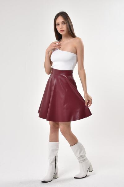 KİM Kİ O Fustă din piele artificială evazată Bordeaux pentru damă