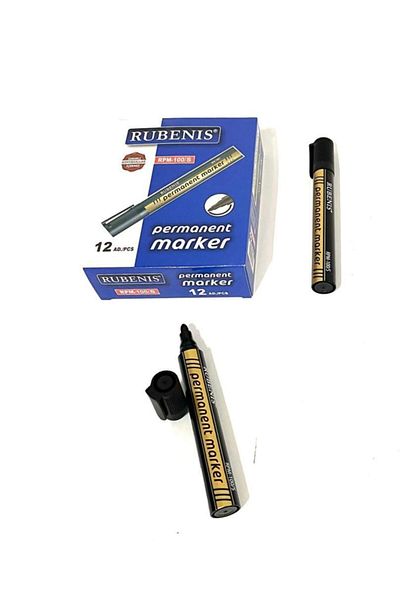 Rubenis Permanent Parcel Pen with Round Tip Black 12 Pieces (1 Pack)
