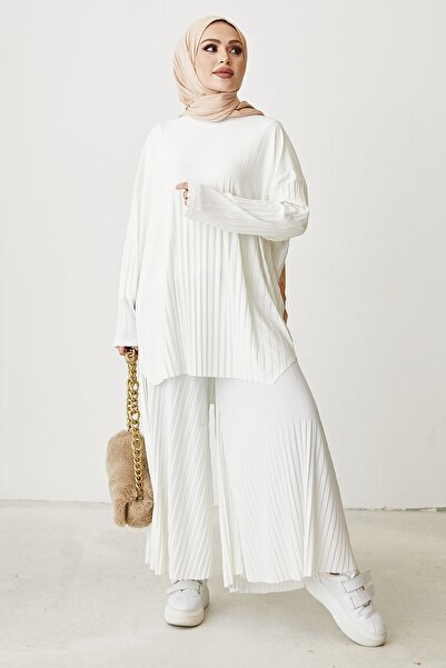 InStyle Mila Pleated Trousers Tunic Double Set - White