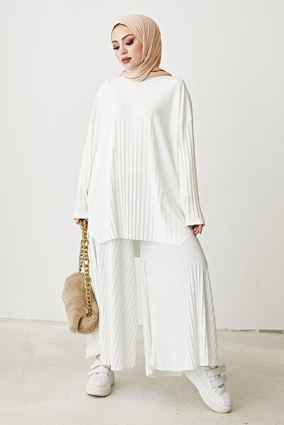 InStyle Mila Pleated Trousers Tunic Double Set - White