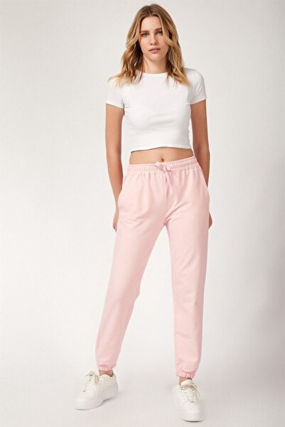 AQE FASHION Γυναικεία Slim Fit Elastic Sweatpants Powder