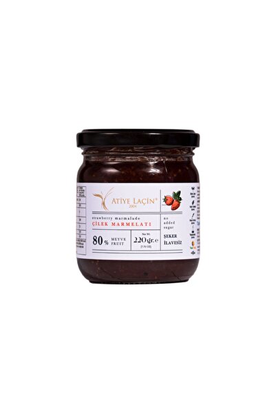 Atiye Laçin Şeker Ilavesiz Çilek Marmelatı 220 gr (%100 DOĞAL ,%80 MEYVE ,KATKI MADDESİ VE KORUYUCU İÇERMEZ.)