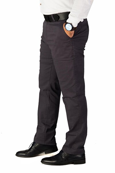 wontilotte Men's Gray Gabardine Lycra Regular Fit Linen Trousers
