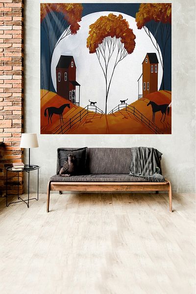on the clouds Horse Farm Houses Moon Stain Resistant Velvet υφασμάτινουφα