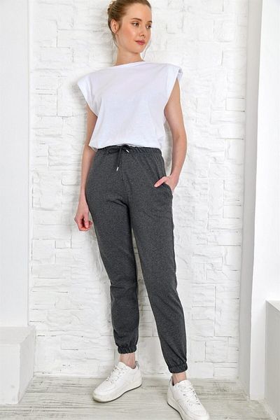 AQE FASHION Γυναικεία Slim-Fit ελαστική αθλητική φόρμα Grey Melage