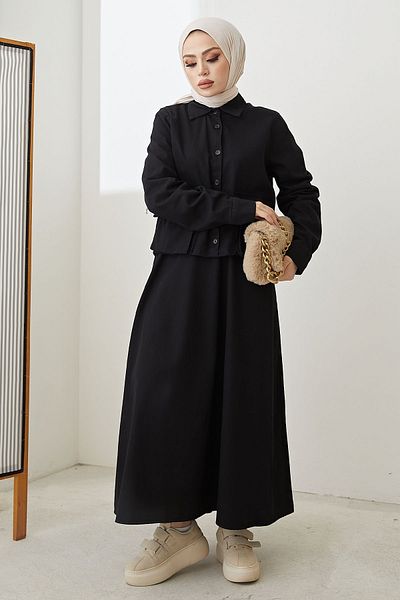 InStyle Buttoned Elsa Linen Suit - Black
