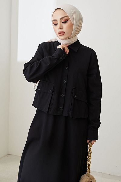 InStyle Buttoned Elsa Linen Suit - Black