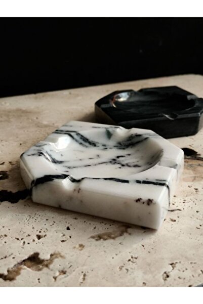 Pergamon Set of Two Triangle Model Dark Gray and Lilac Marble Ashtray